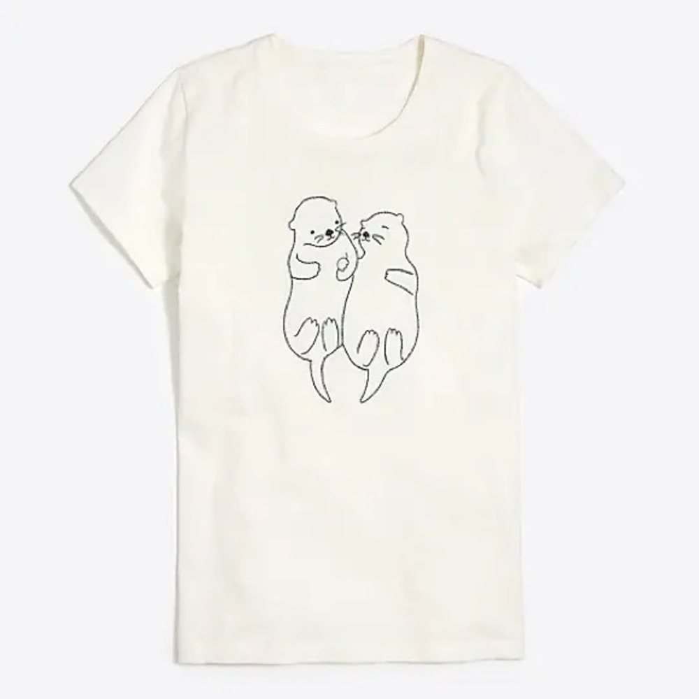 White J Crew Collection Tees Stitched Otters T-Shirt